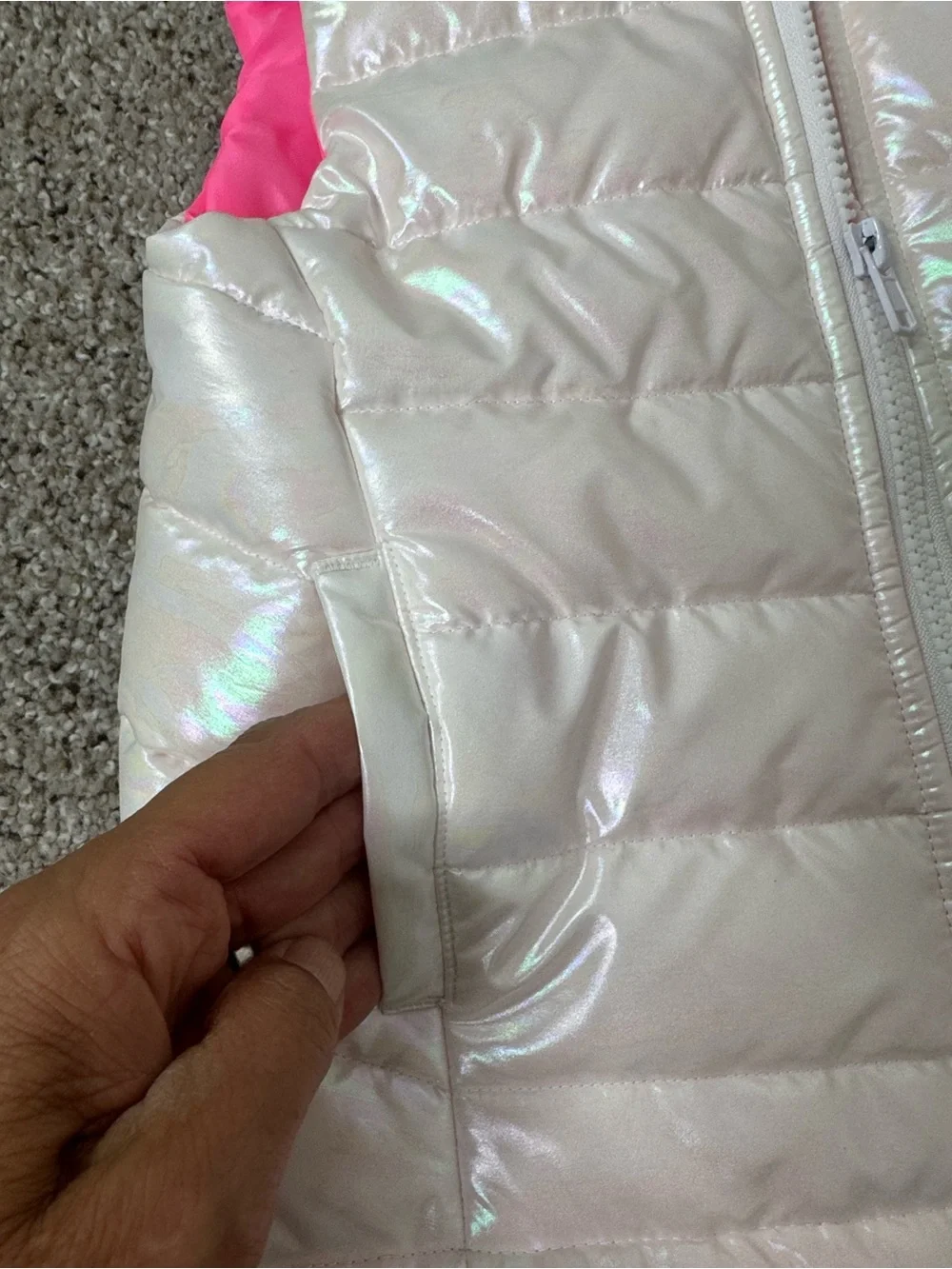Ideology Kids Iridescent White Puffer Vest with Pink Lining 4T